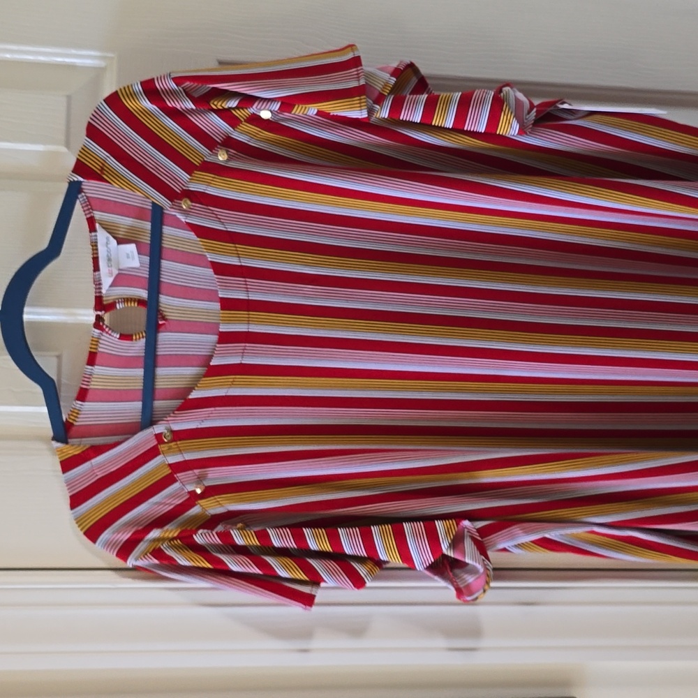 LIZ CLAIBORNE WOMEN'S PLUS SIZE RED STRIPED SHORT SLEEVES SUMMER TOP SIZE 3X